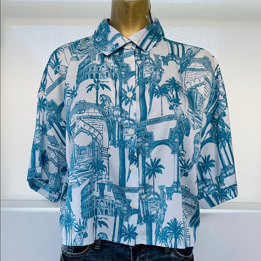 Forever 21 Chic ROME Postcard Print Tropical Resort TOP 3X